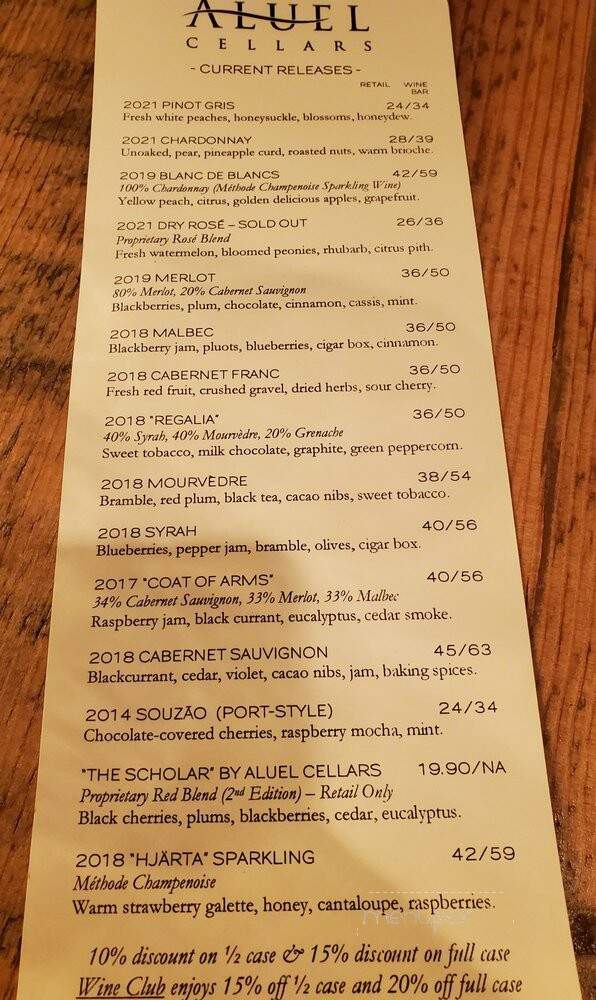 Aluel Cellars - Seattle, WA menu_pic
