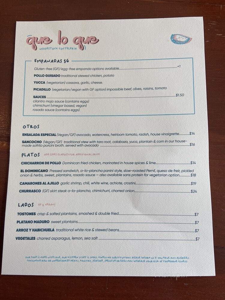 Que lo Que Cocteleria - Woodstock, NY menu_pic