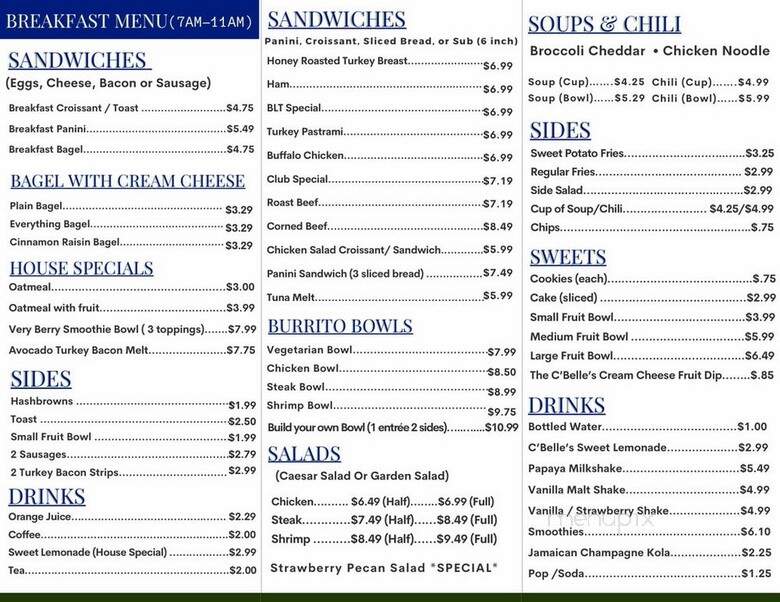 C Belle's Sandwiches - Chicago, IL menu_pic