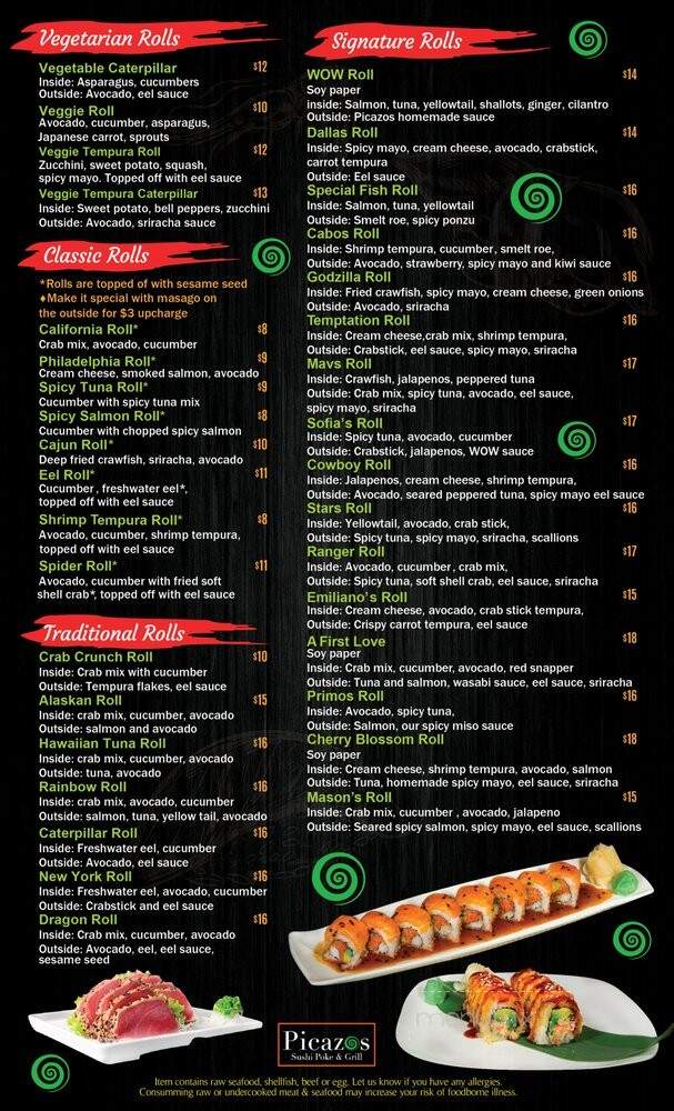 Picazos Sushi Poke & Grill - Dallas, TX menu_pic