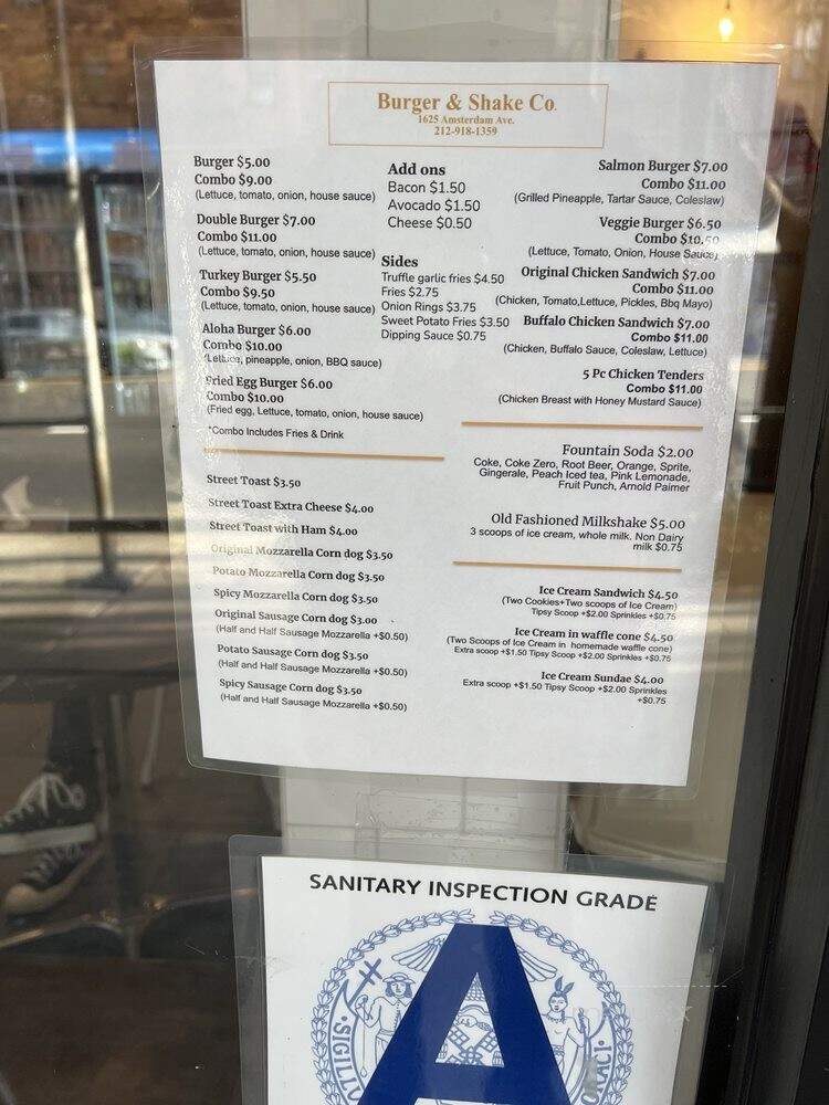 Burger & Shake Co. - New York, NY menu_pic