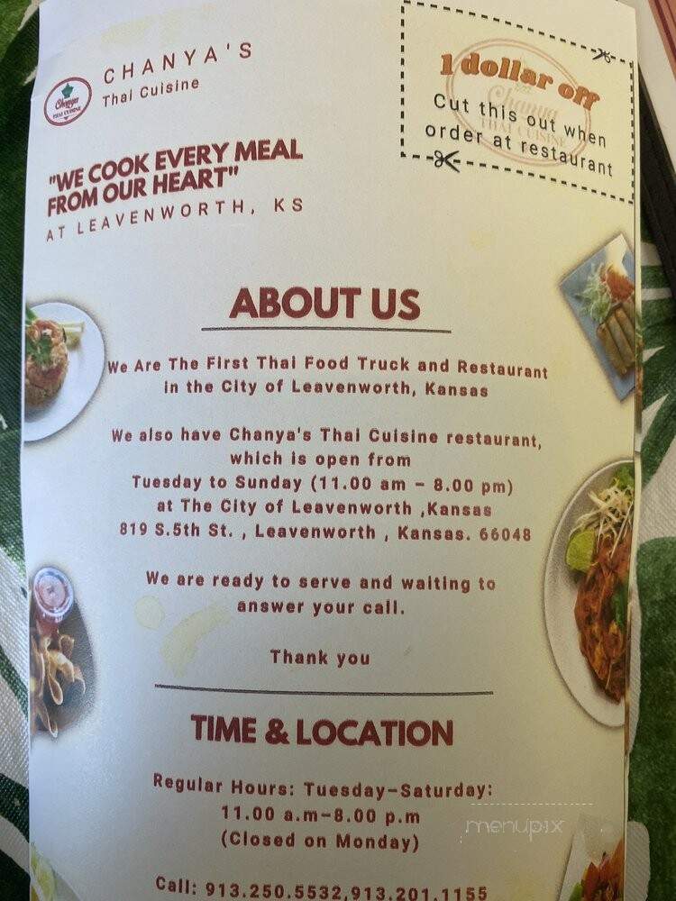 Chanya's Thai Cuisine - Leavenworth, KS menu_pic