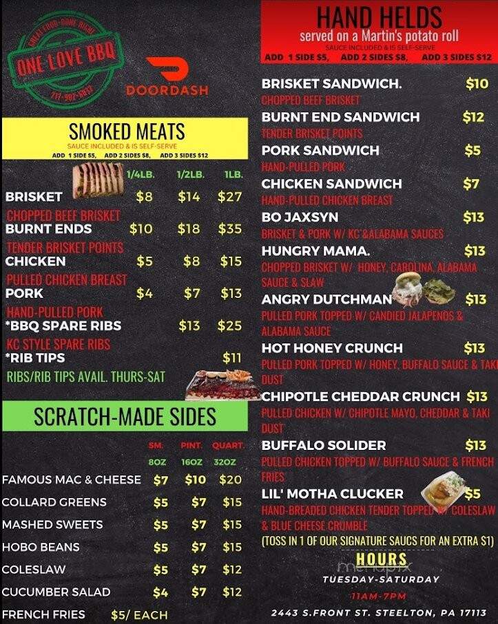 One Love BBQ & Catering - Steelton, PA menu_pic