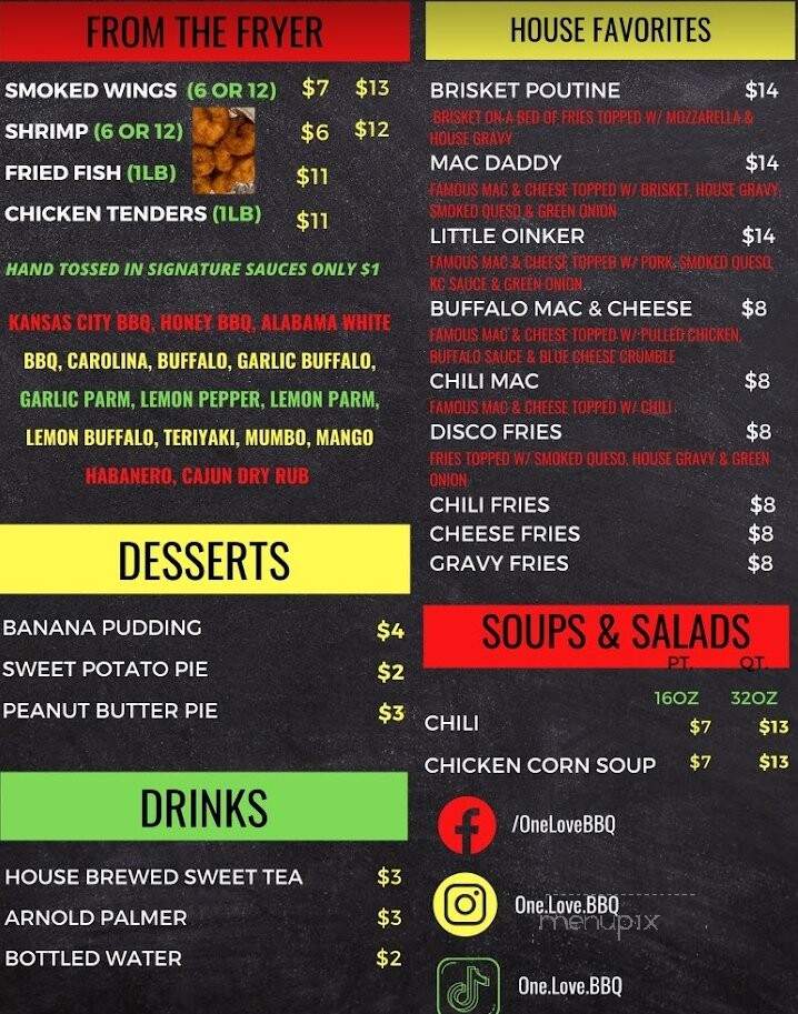 One Love BBQ & Catering - Steelton, PA menu_pic