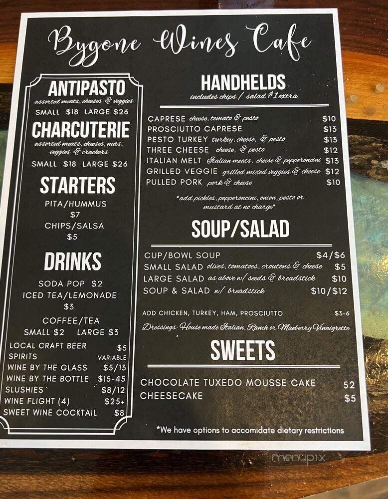 Bygone Wines - Plum, PA menu_pic