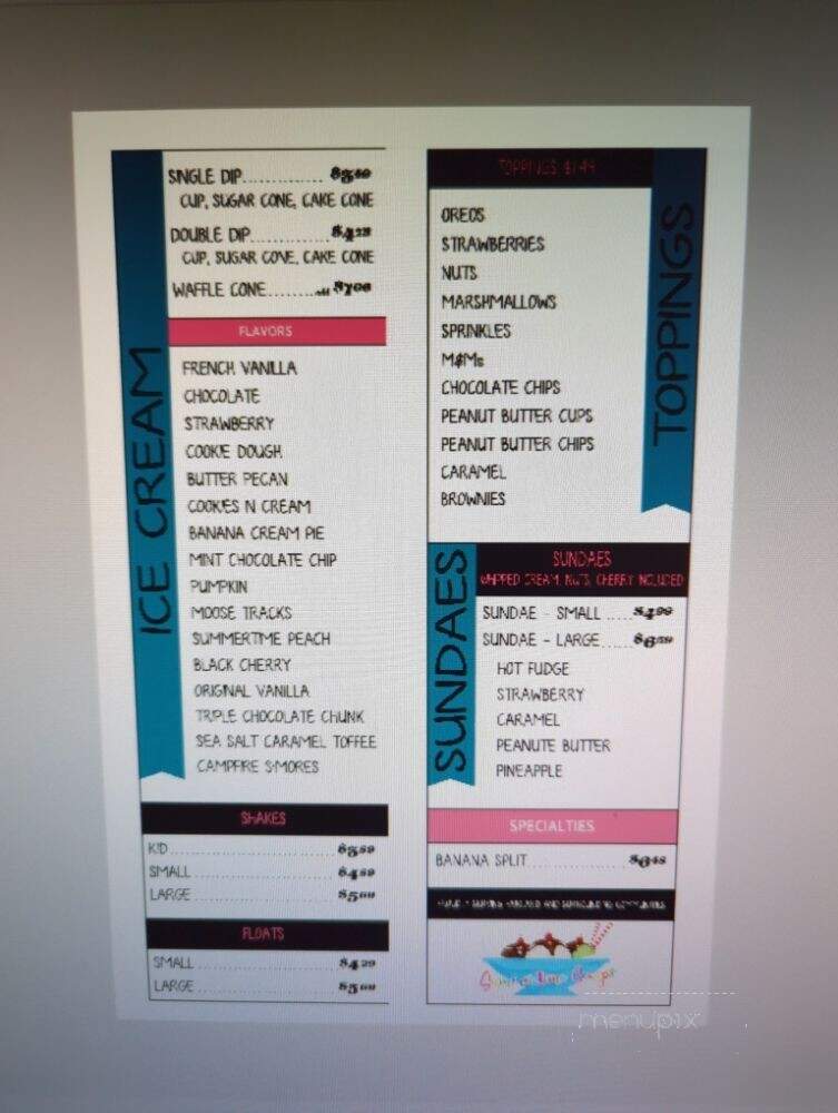 Summertime Scoops - Fairland, IN menu_pic