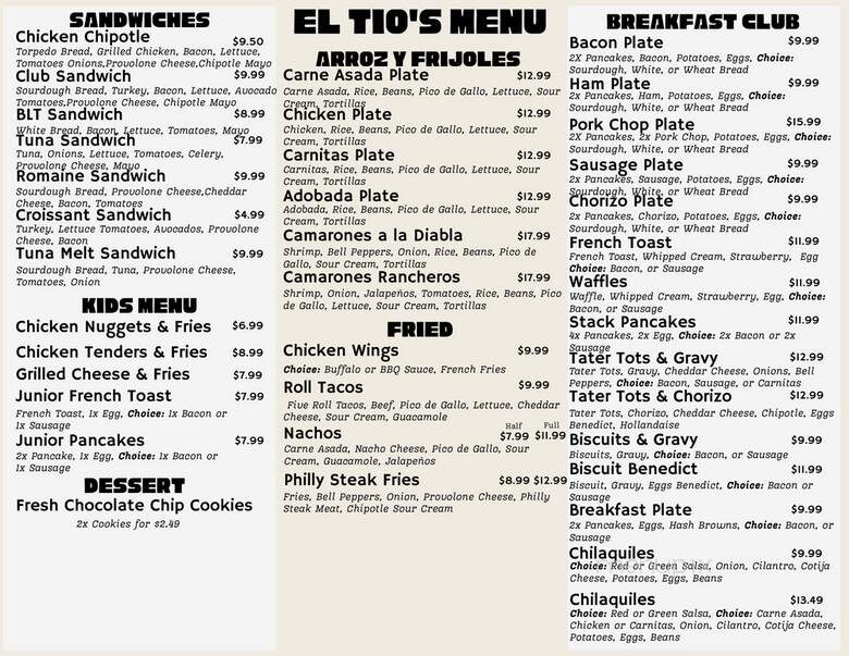 El Tio's Restaurant - San Diego, CA menu_pic