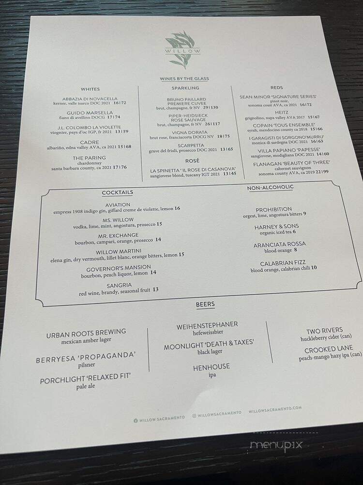 Willow Sacramento - Sacramento, CA menu_pic