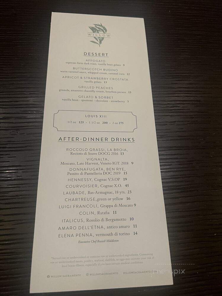Willow Sacramento - Sacramento, CA menu_pic