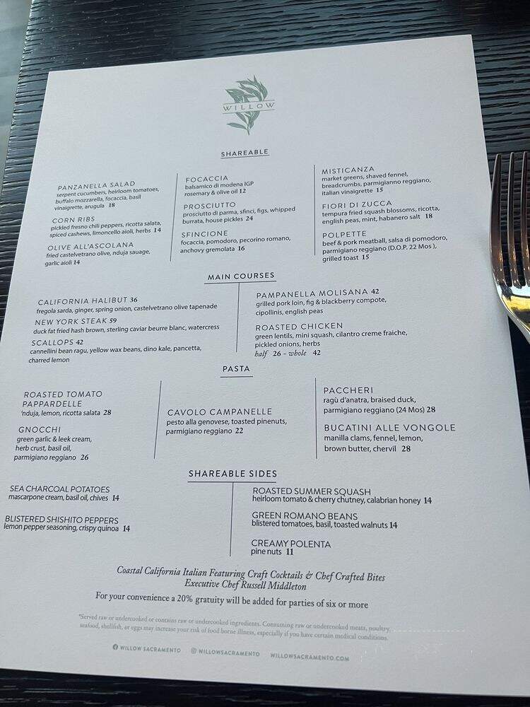 Willow Sacramento - Sacramento, CA menu_pic