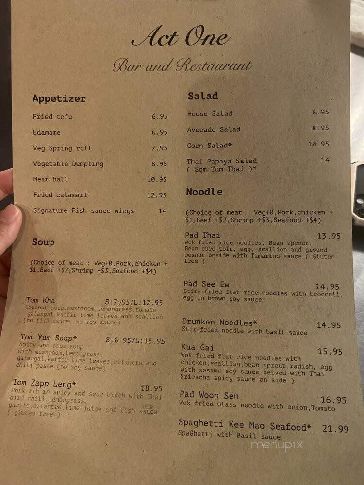 Act One Bar and Restaurant - Brooklyn, NY menu_pic