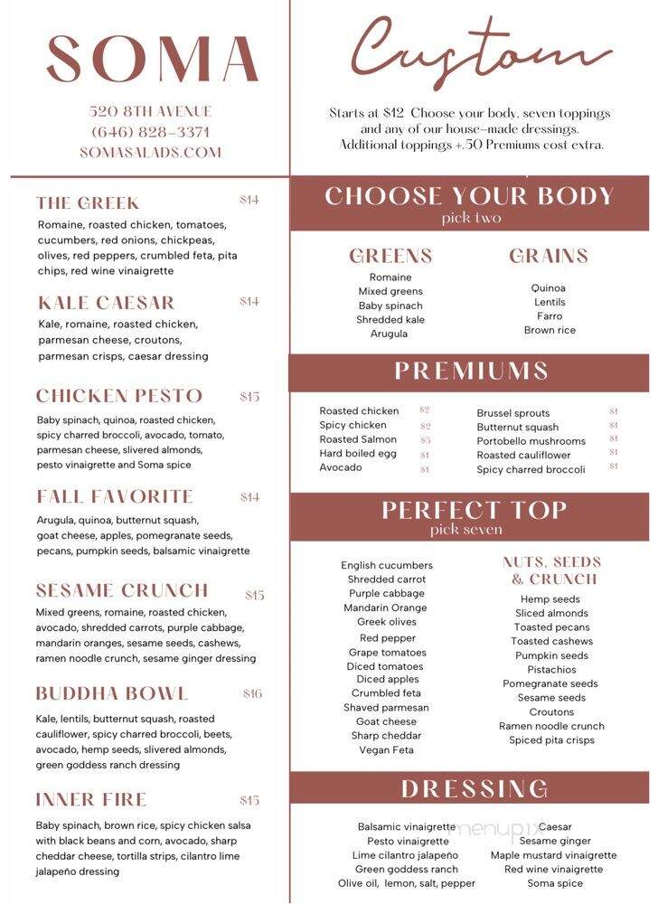 Soma Salads - New York, NY menu_pic
