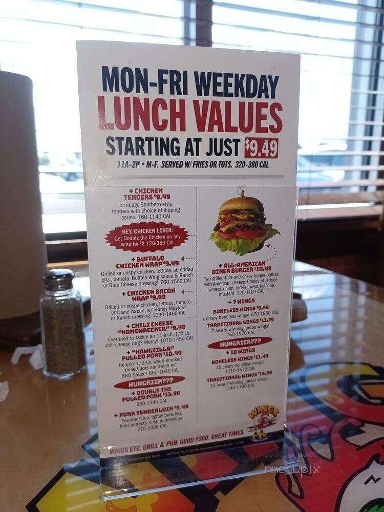 Wings Etc Grill & Pub - Vienna, WV menu_pic