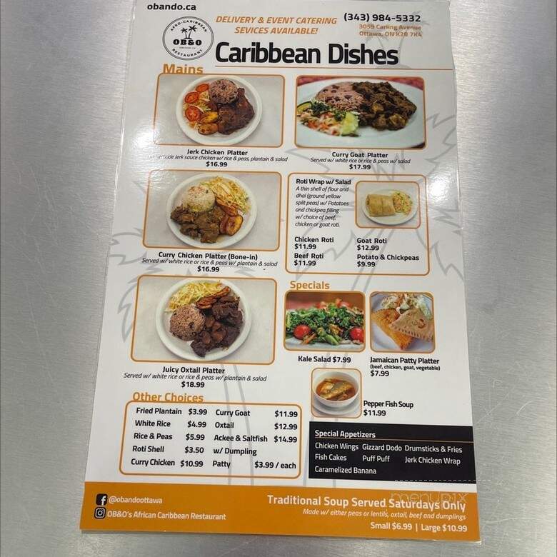 OB&O Afro-Caribbean Restaurant - Ottawa, ON menu_pic