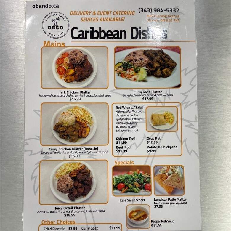 OB&O Afro-Caribbean Restaurant - Ottawa, ON menu_pic