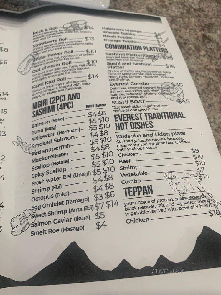 Everest Sushi - Fort Worth, TX menu_pic