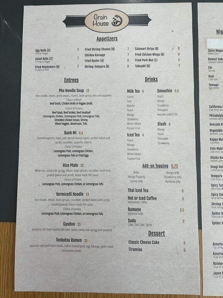 Grain House - Seattle, WA menu_pic