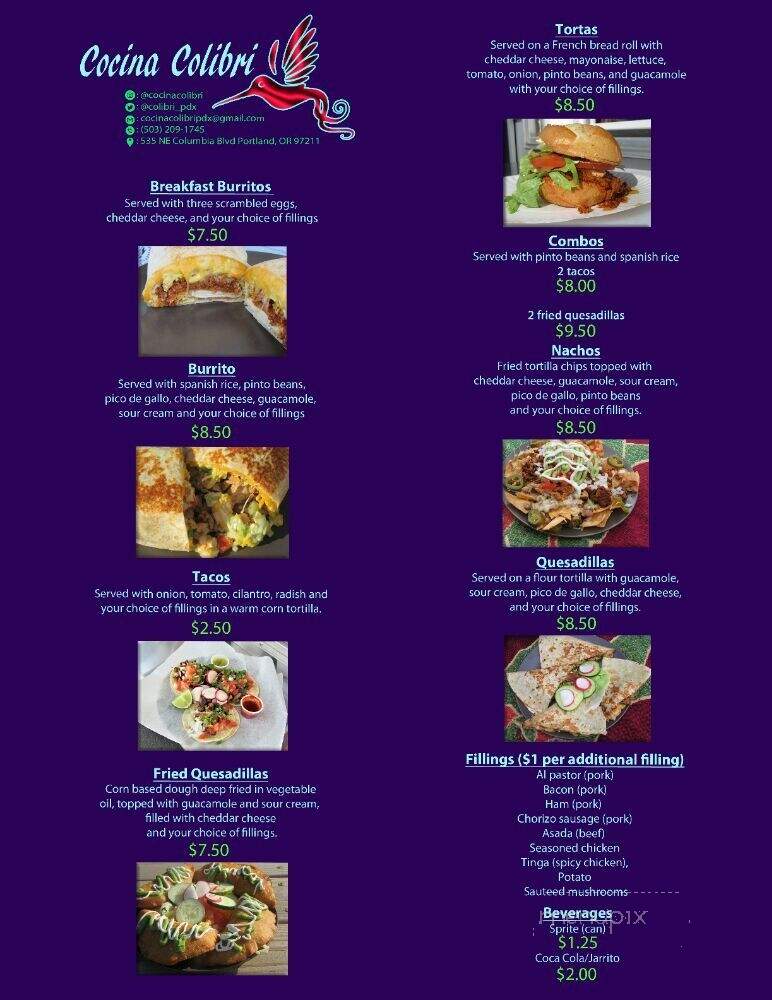 Cocina Colibri - Portland, OR menu_pic