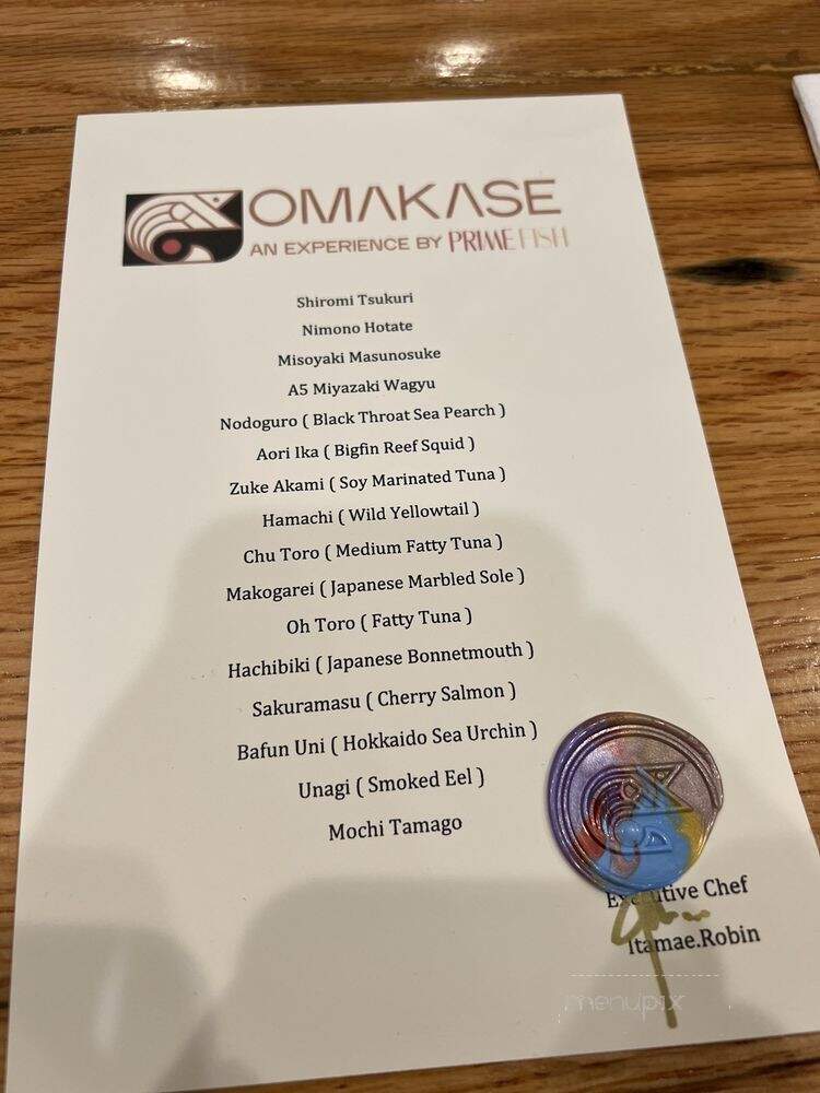 Omakase By Primefish - Charlotte, NC menu_pic