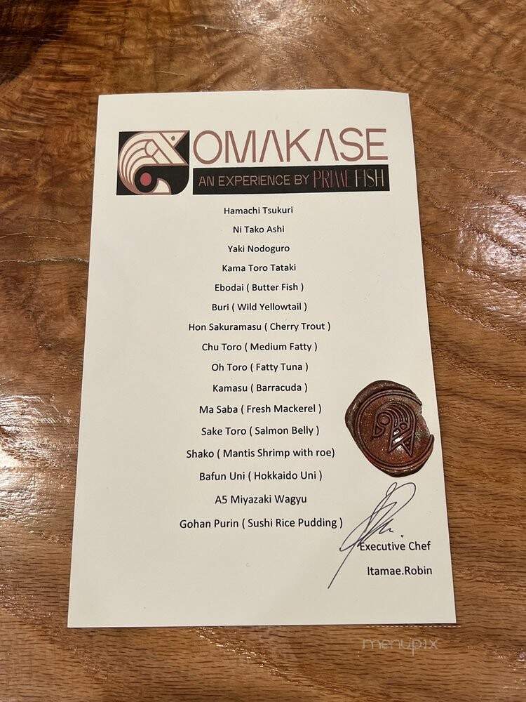Omakase By Primefish - Charlotte, NC menu_pic