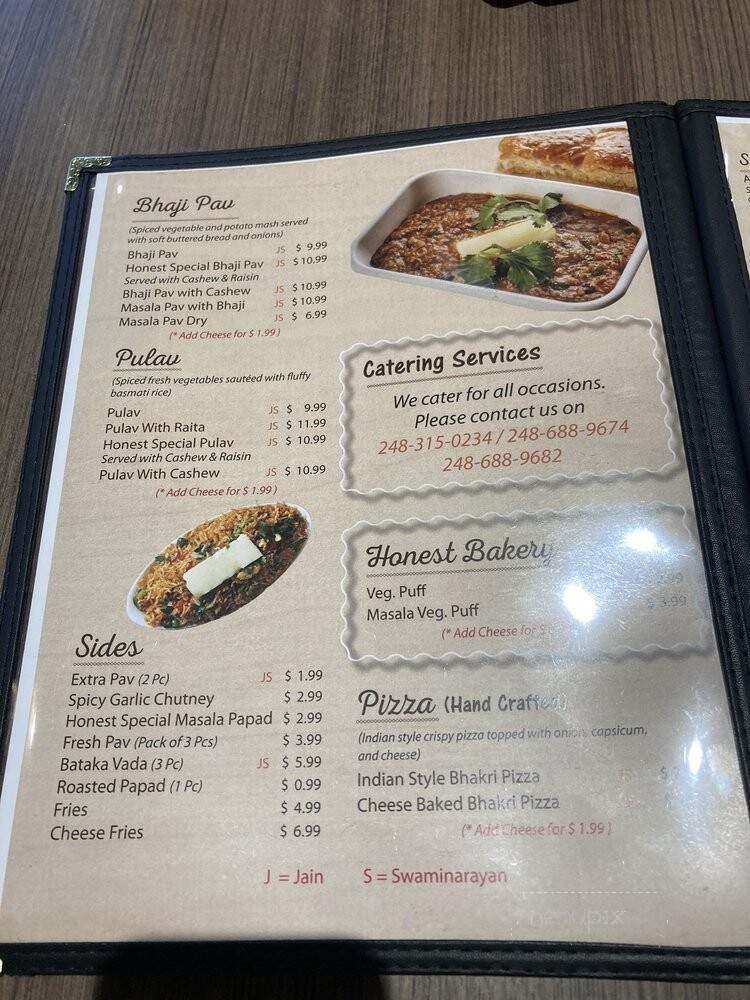 Honest Restaurant - Troy, MI menu_pic