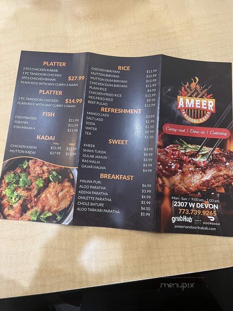 Ameer Tandoori Kabob - Chicago, IL menu_pic