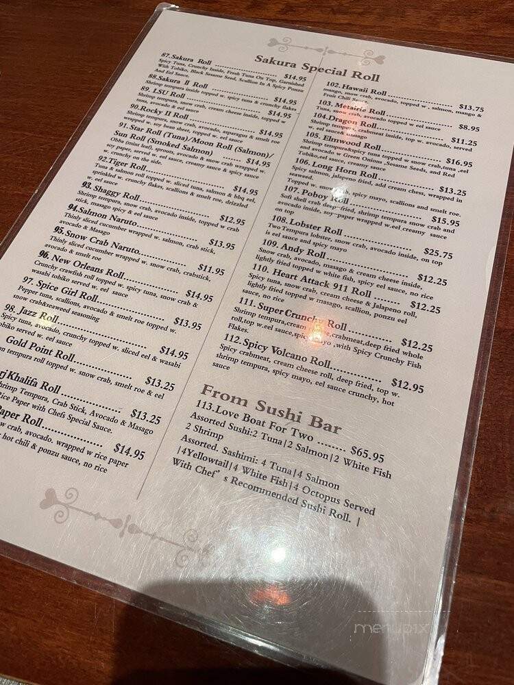 Sakura Sushi and Hibachi - Gretna, LA menu_pic