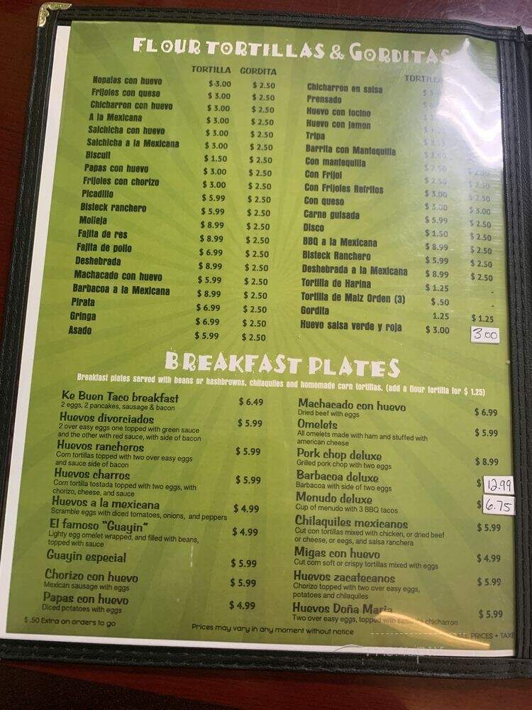 Ke Buen Taco - Brownsville, TX menu_pic