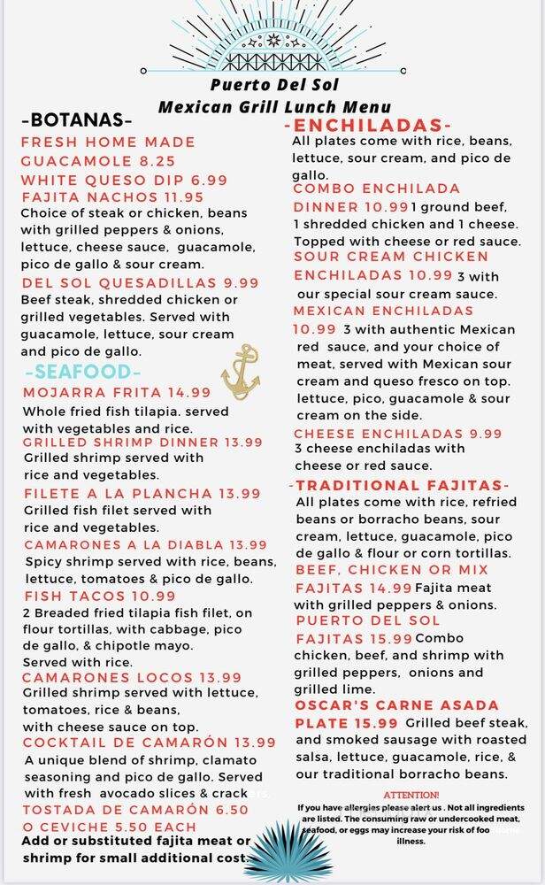 Puerto del Sol Mexican Grill - Catoosa, OK menu_pic