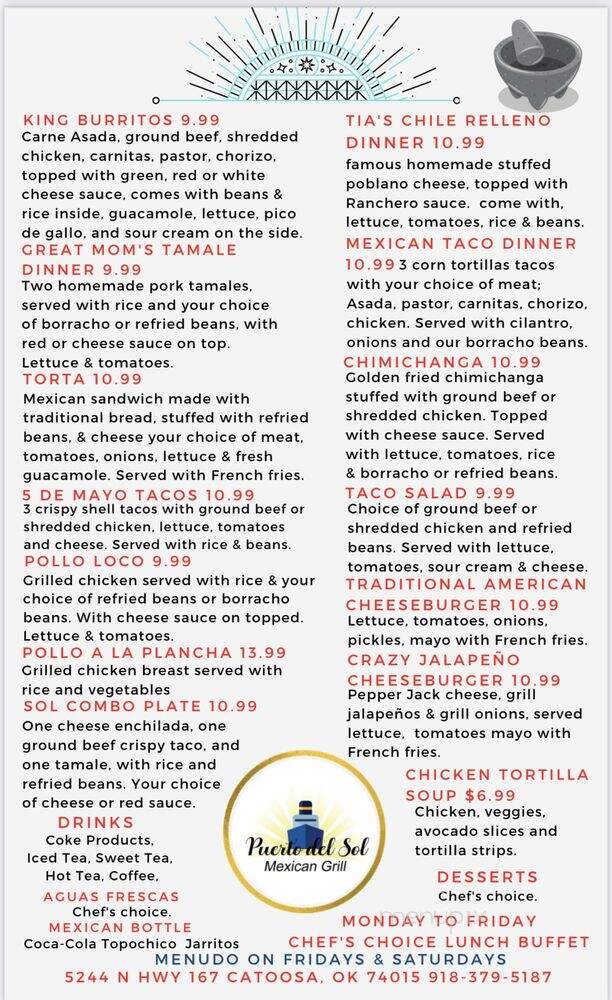 Puerto del Sol Mexican Grill - Catoosa, OK menu_pic