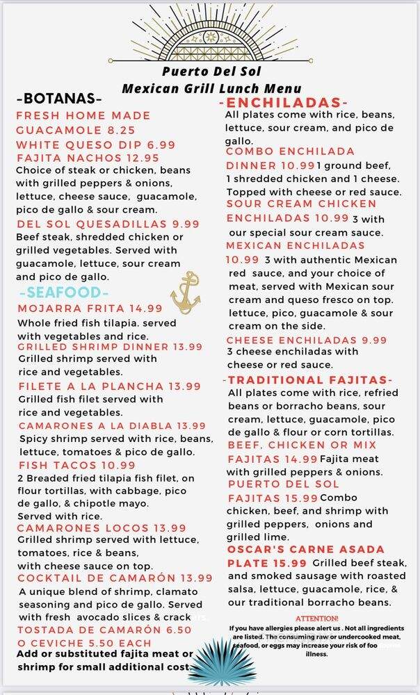 Puerto del Sol Mexican Grill - Catoosa, OK menu_pic