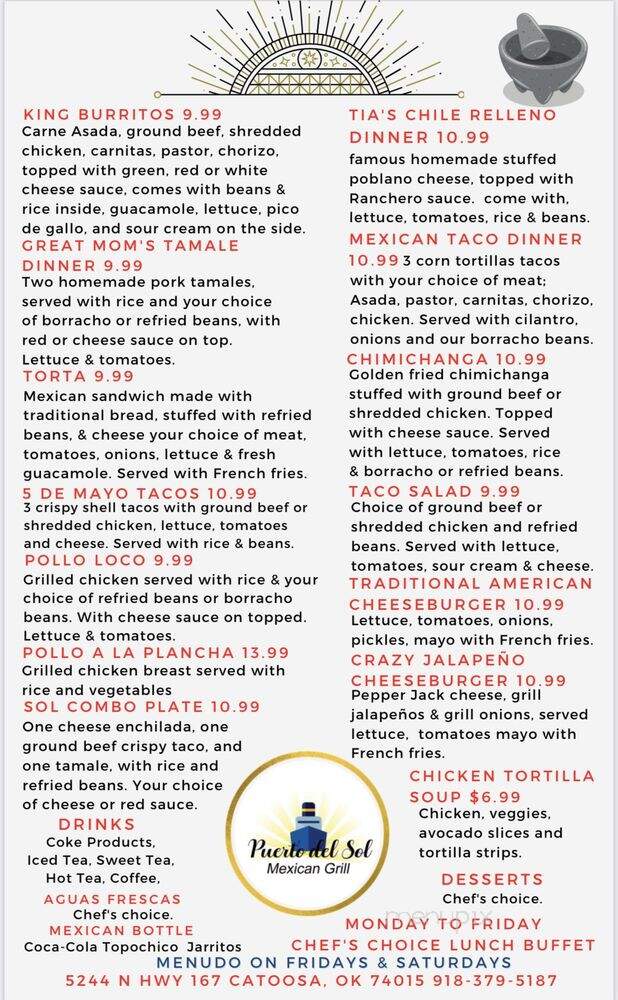 Puerto del Sol Mexican Grill - Catoosa, OK menu_pic