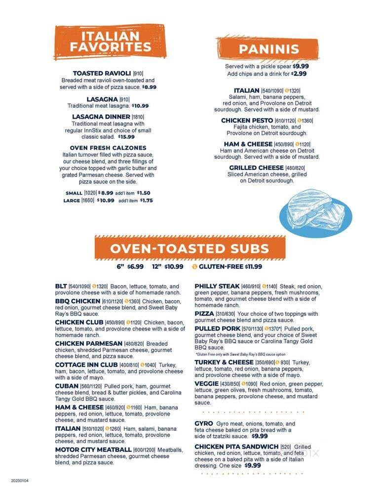 Cottage Inn Pizza & Pub - Davison, MI menu_pic