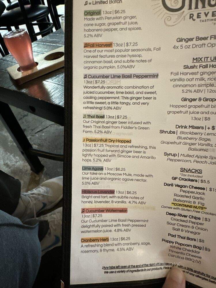 Ginger's Revenge South Slope Lounge - Asheville, NC menu_pic