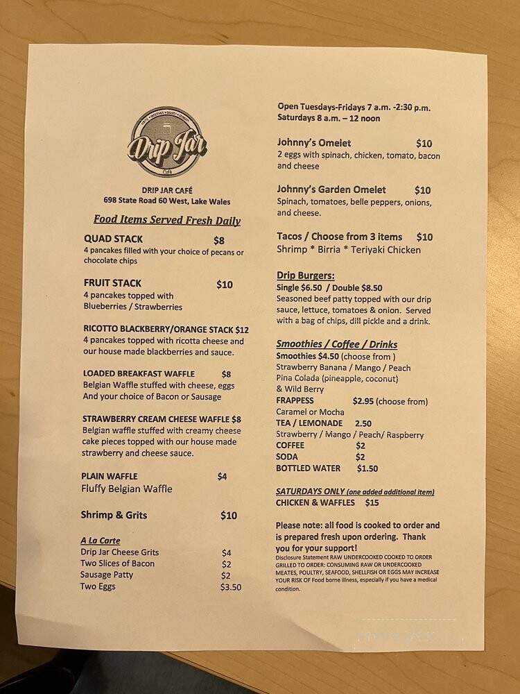 Drip Jar - Lake Wales, FL menu_pic