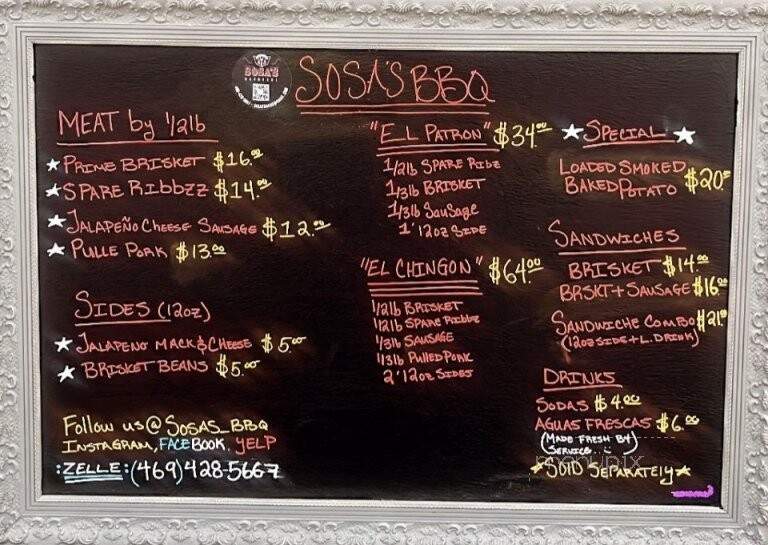 Sosa's Barbecue - Dallas, TX menu_pic