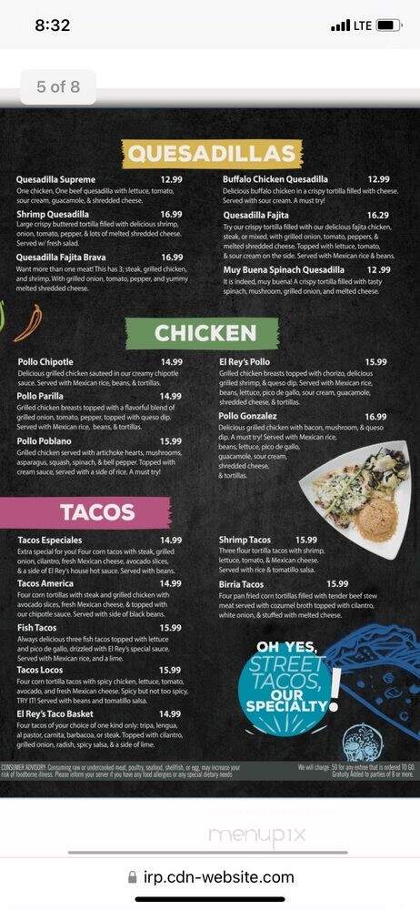 El Rey Cocina Y Cantina - Columbia, MO menu_pic