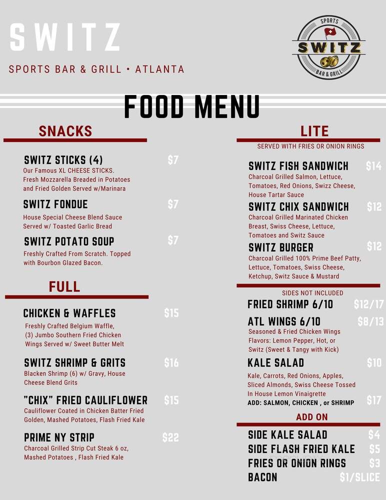 Switz Sports Bar and Grill - Atlanta, GA menu_pic
