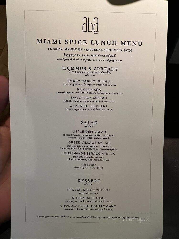 Aba Miami - Bal Harbour, FL menu_pic