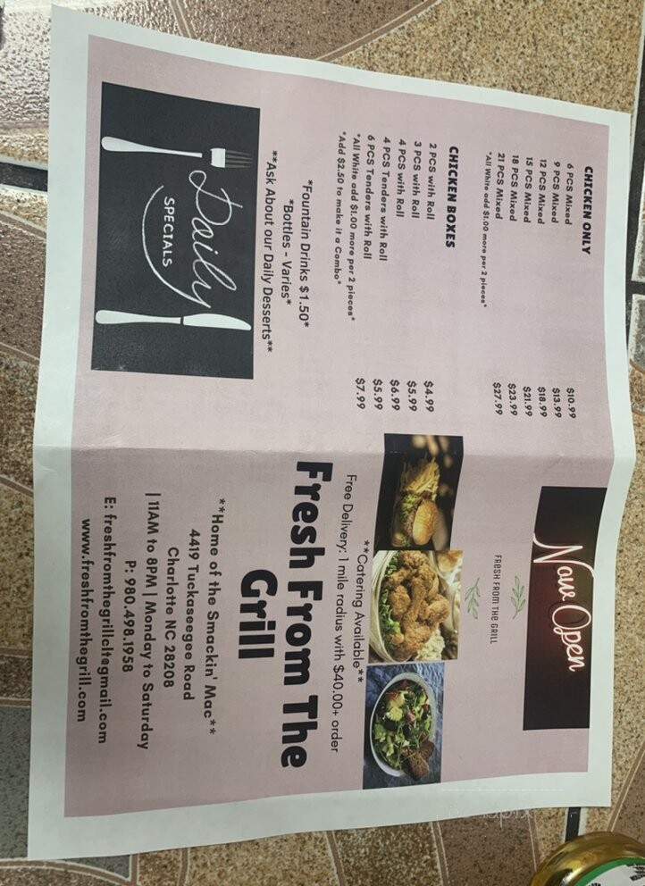 Fresh From the Grill - Charlotte, NC menu_pic