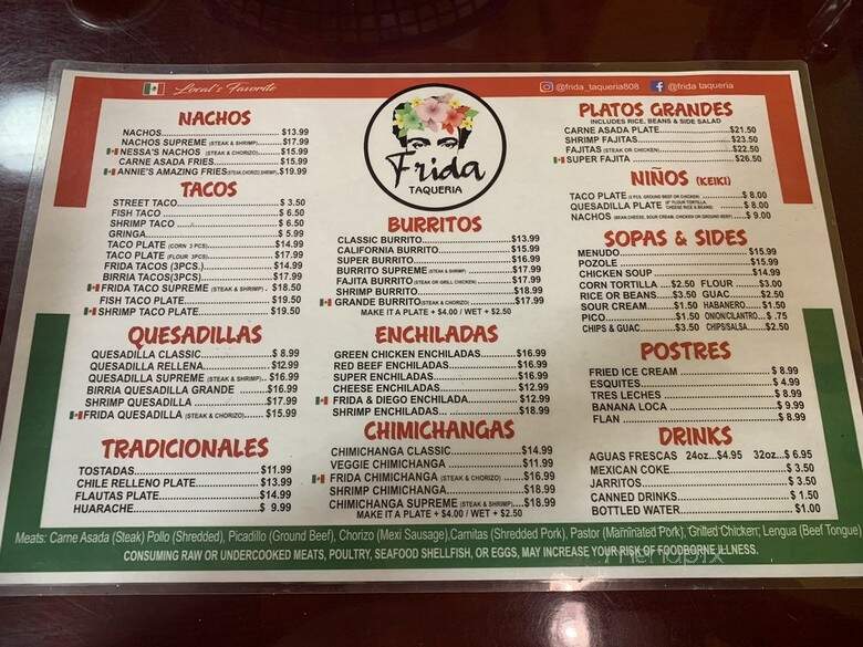 Frida Taqueria - Waipahu, HI menu_pic