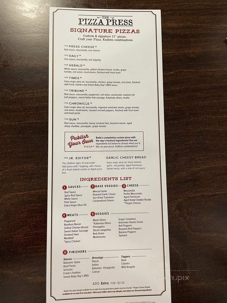 The Pizza Press - Irving, TX menu_pic