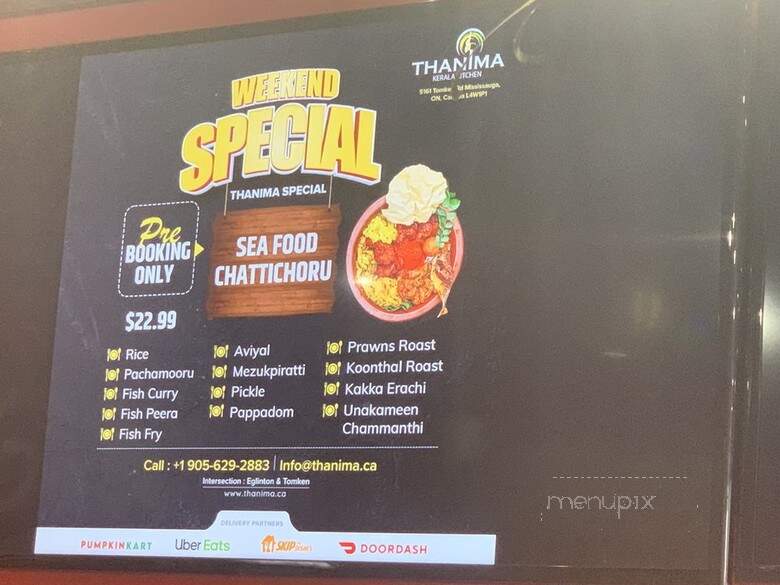 Thanima Kerala Kitchen - Mississauga, ON menu_pic