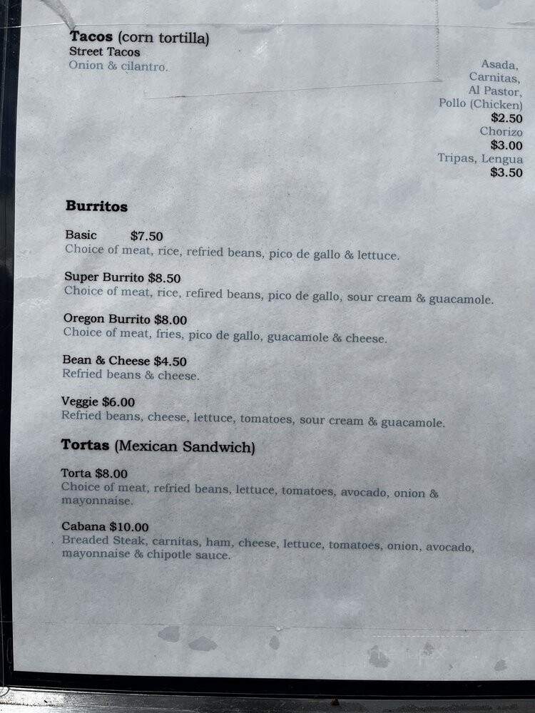 Taco's Mex - Eugene, OR menu_pic