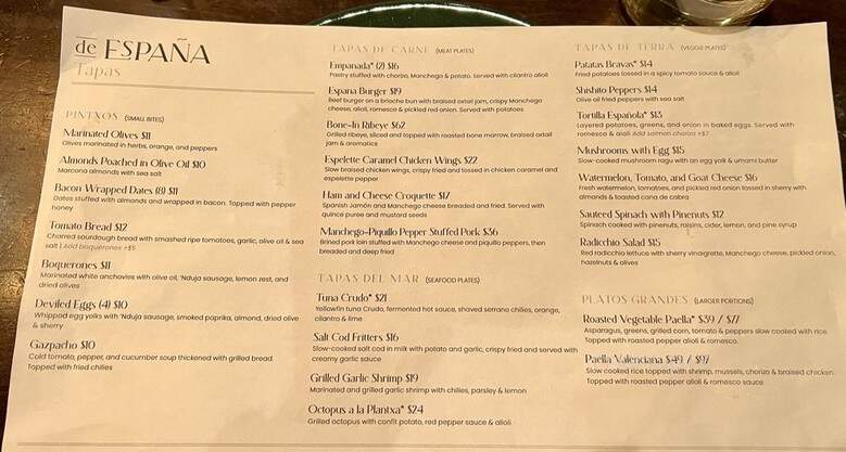 De Espana - Spokane, WA menu_pic