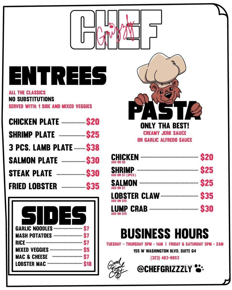 Chef Grizzly - Los Angeles, CA menu_pic