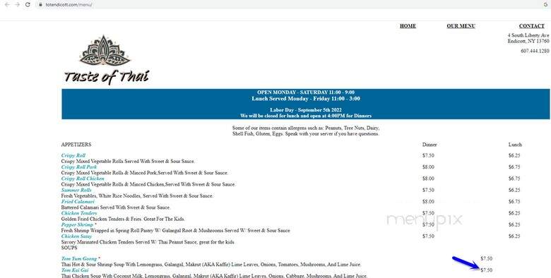 Taste of Thai - Endicott, NY menu_pic
