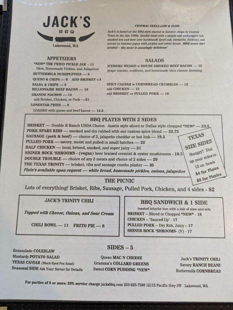 Jack's BBQ - Lakewood, WA menu_pic