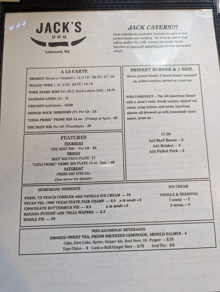 Jack's BBQ - Lakewood, WA menu_pic