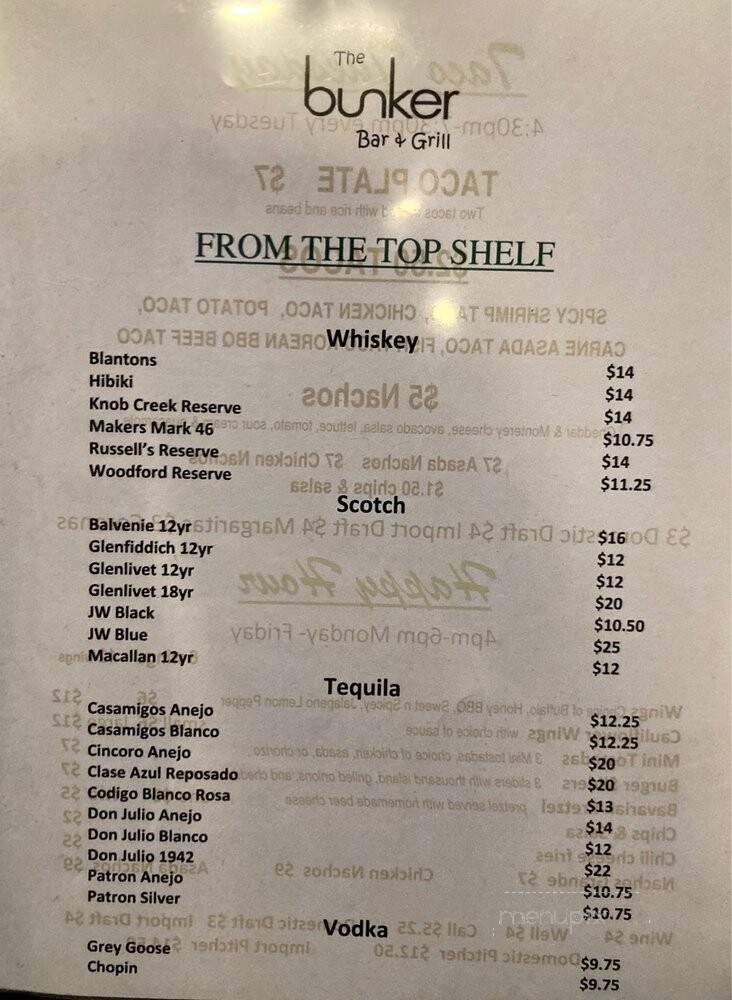 The Bunker Bar & Grill - Walnut, CA menu_pic